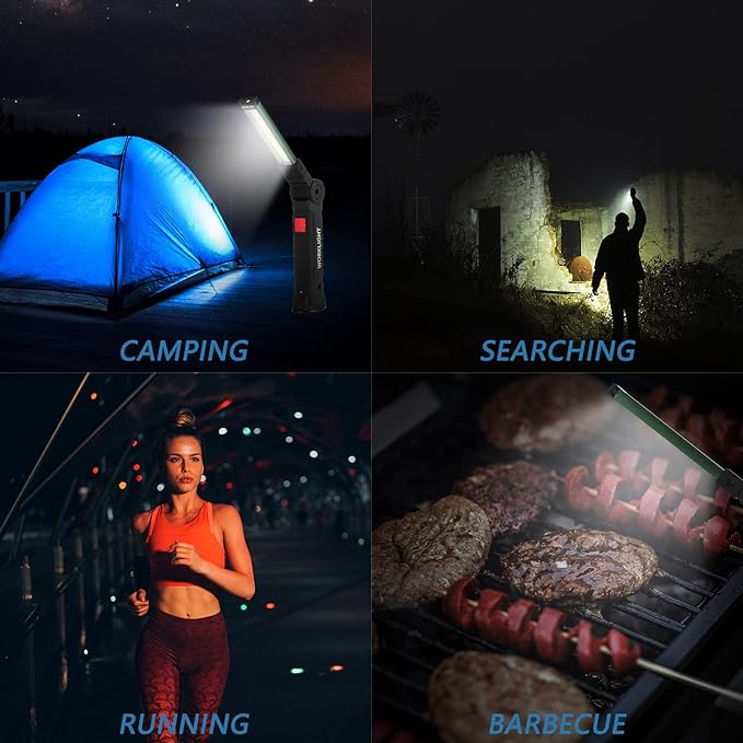 LED Rechargeable Flash lights Vagocom Automotive Tools for Mens Dad,Cordless Worklight with Magnetic Base 360° Rotate 5 Modes Brightness Trouble Torch for BBQ,Camping,Handmade,Mechanic,Gift(2 Pack)