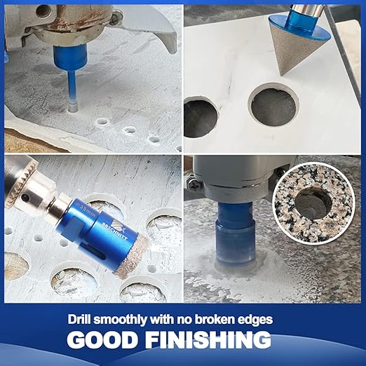 Diamond Core Drill Bit Set - BRSCHNITT 1/4" 5/16" 3/8" 1" 1-3/8" 2" 2-1/2"Diamond Tile Hole Saw Kit for Drilling Porcelain Tile Ceramic Marble Granite,2" Diamond Chamfer Bit&Adapter