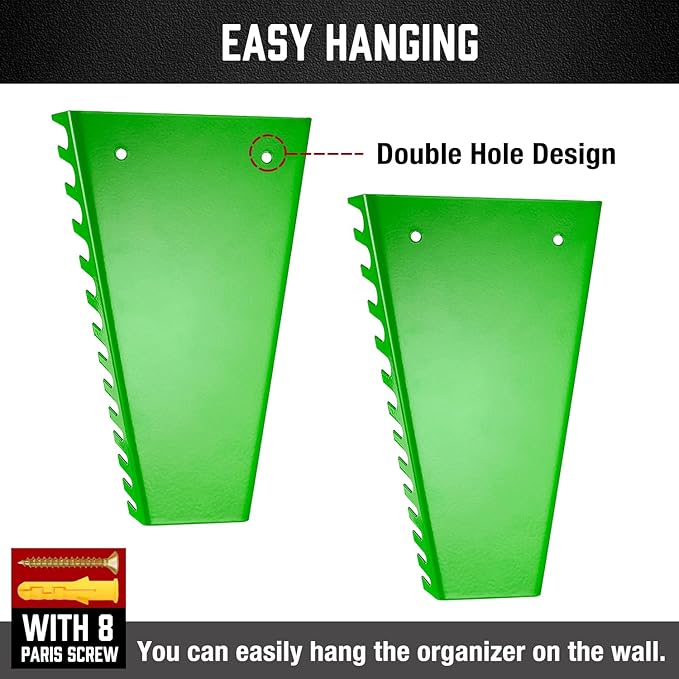 ALOANES 52-Slot Metal Wrench Organizer, Heavy Duty Wrench Organizer Tray for Tool Box, Fit SAE & Metric Wrench Storage, 4 Pack Wrench Holders(Green)