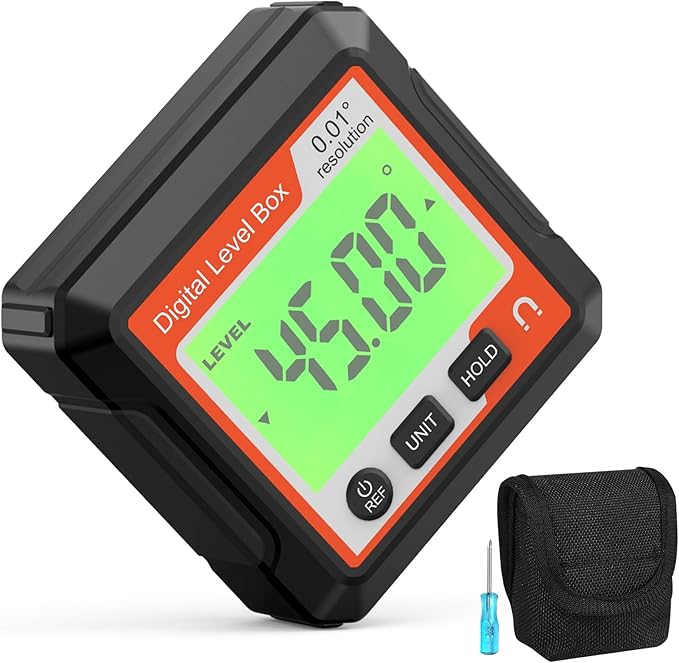 Digital Angle Gauge Magnetic, LCD Backlit Protractor Inclinometer Level Box, Slope Finder for Woodworking, Carpentry, Construction and Machinery (Precision Angle Measurement Tool)