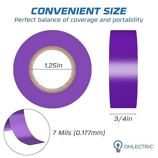 OHLECTRIC Professional Grade Vinyl Electrical Tape (1 Pack) Purple - 7 Mil Thick Flame-Retardant, Heat & Weather Resistant 3/4 Inch x 60 Feet | Ideal for Contractors & Electricians