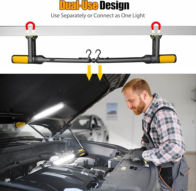 SYLSTAR Mechanic Work Light Bar with Upgraded Sensor Control - 2400LM LED, 4400mAh Rechargeable Underhood Work Light with Hooks & Magnetic Base for Car Repairing, Garage Workshop, Emergency