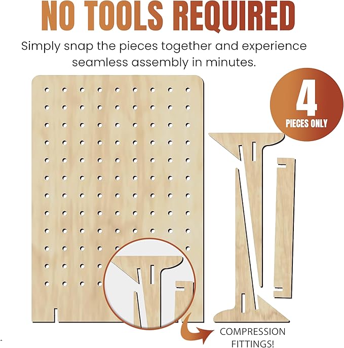 Torched Pegboard Display Stand for Jewelry, Craft Shows, Selling, Vendor Events, Tools, Peg Board Accessories Rack Organizer, Medium 8" L x 4.3" W x 12" H, Natural