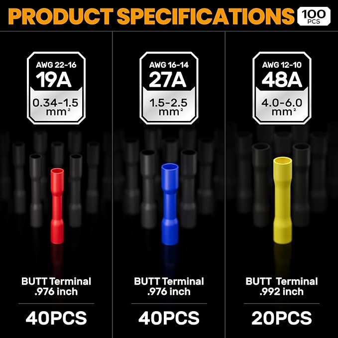 SOMELINE Crimping Tool for Insulated Electrical Wire Connectors, with 22-10 AWG Insulated Butt Connectors and Ratchet Crimping Pliers – for Automotive & Electrical Repairs