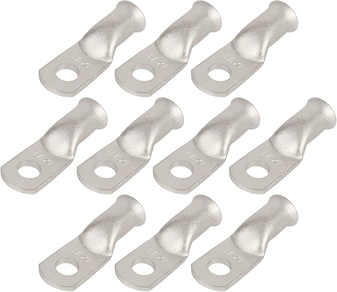 10pcs 4 AWG-1/4(M6) Tinned Copper Ring Terminals Battery Lugs, Heavy Duty Wire Lugs, Battery Cable Connectors