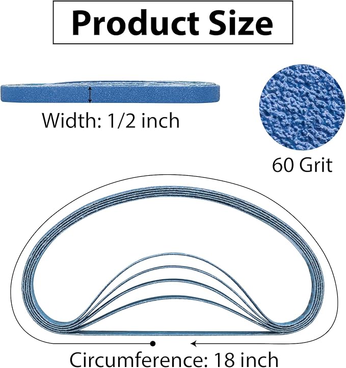30 Pcs 1/2x18 Zirconia Sanding Belts, 1/2 x 18 Inch Zirconia Sanding Belts 60 Grit for Belt Sander, 1/2 x 18 Sanding Belts for Metal (1/2x18in, 60 Grit)