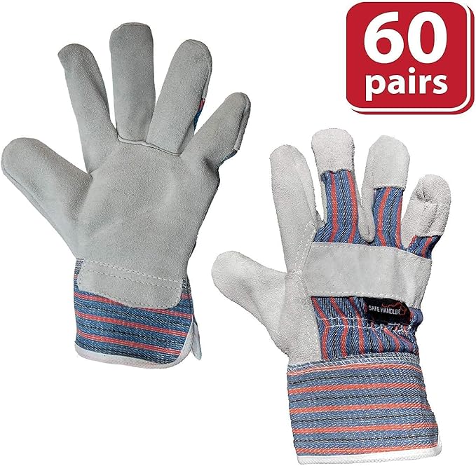 Work Leather Gloves with Cool Cotton Lined Backing Lightweight & Versatile Split Leather Safety Cuff Work Gloves