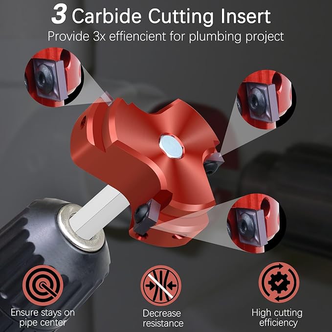 3 Blade PVC Pipe Reamer Kit 1-1/2 inch & 2 Inch,2Pcs Plastic Pipe PVC Reamer Kit Plumbing Tool Socket Saver Fitting Saver for Sch.40 CPVC ABS Socket Hub,with 3/8-Inch Hex Shaft,Fit Standard 1/2" Drill