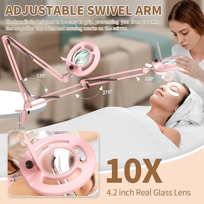 HITTI 2200 Lumens 10X Magnifying Glass with Light and Stand, 24W Super Bright Esthetician Light Magnifier, Stepless Dimmable Hands Free Magnfiying Lamp for Workbench Craft Painting Reading Hobby