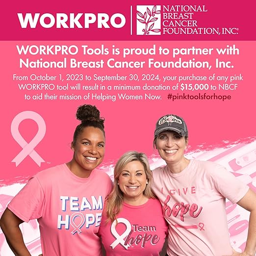 WORKPRO 25FT Pink Tape Measure, 1/8 Fractions Easy Read Measuring Tape, Retractable Nylon Coating Measurement Tape Accuracy 1/32, Magnetic Hook, Belt Clip, Rubber Protective Casing - Pink Ribbon