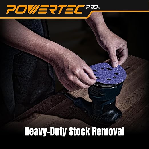 POWERTEC PRO 50PK, 5 Inch Sanding Discs Hook and Loop, 40/60/80/120/220 Grit, Zirconia Orbital Sander Sandpaper for 5 & 8 Hole Random Orbital Sanders-Automotive, Paint, Metal, Woodworking (45300Z-50)