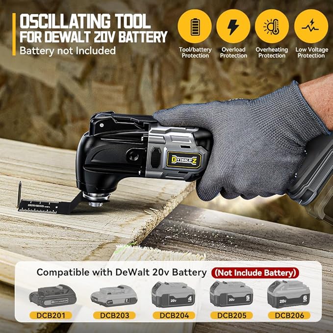 Cordless Oscillating Tool for Dewalt 20V Battery, 6 Variable Speed Brushless-Motor Tool, Oscillating Multi Tool Kit for Cutting Wood Drywall Nails Remove Grout & Sanding(Battery Not Included)