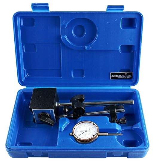 Accusize Industrial Tools 0-1'' by 0.001'' Dial Indicator with Magnetic Base Set, 60 Kg Capacity, Eg00-1038