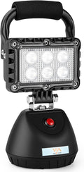 SMA LED 18W Work Light 2400LM Aluminum Alloy Strong Magnetic Waterproof Dustproof Portable Handle Floodlight Suitable for Repair Workshop Garage Construction Site (Black)
