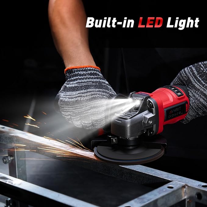 Angle Grinder Cordless 21V: Battery Grinder with 2x 4000mAh, Brushless Motor, Adjustable 3-speed with LED for Cutting Grinding