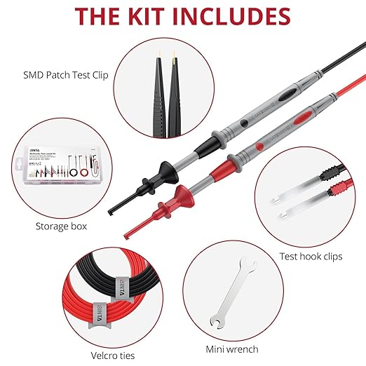BINTA 25-Piece Silicone Multimeter Leads Kit CAT Ⅲ 1000V 20A with Replaceable Test Probes 4PCS Large/Medium Alligator Clips Tweezer, Professional Leads Kit for Industrial Car Home Electrical Testing