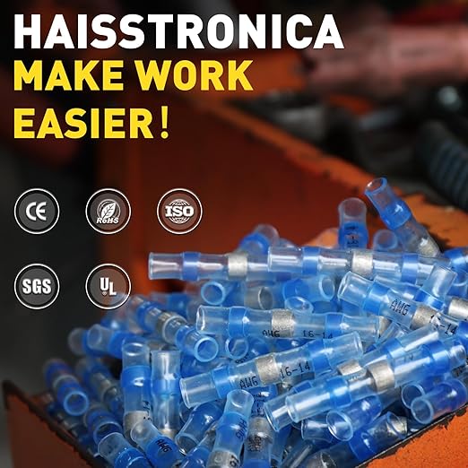 haisstronica 200PCS 18-16 Green Solder Seal Wire Connectors,Waterproof Wire Connectors, Heat Shrink Butt Connectors for Watercraft,Electrical,Electronics,Marine,Stereo