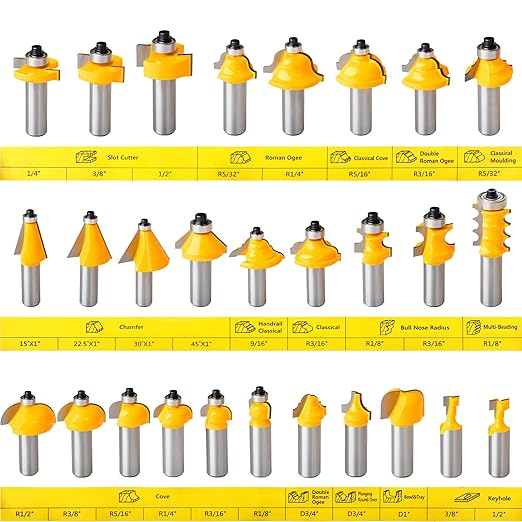 70PCS 1/2 Inch Shank Router Bit Set Door Window Bites with Tungsten Carbide Tips for Use On Wood, Metal, Plastic