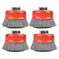 4PCS 3 Inch Carbon Steel Crimped Wire Wheel Cup Brush Set for Grinders, Coarse Crimped with 5/8-Inch-11 Threaded Arbor, Max RPM 12,500, Light-Duty Conditioning for Metal, Rust Removal, Abrasives