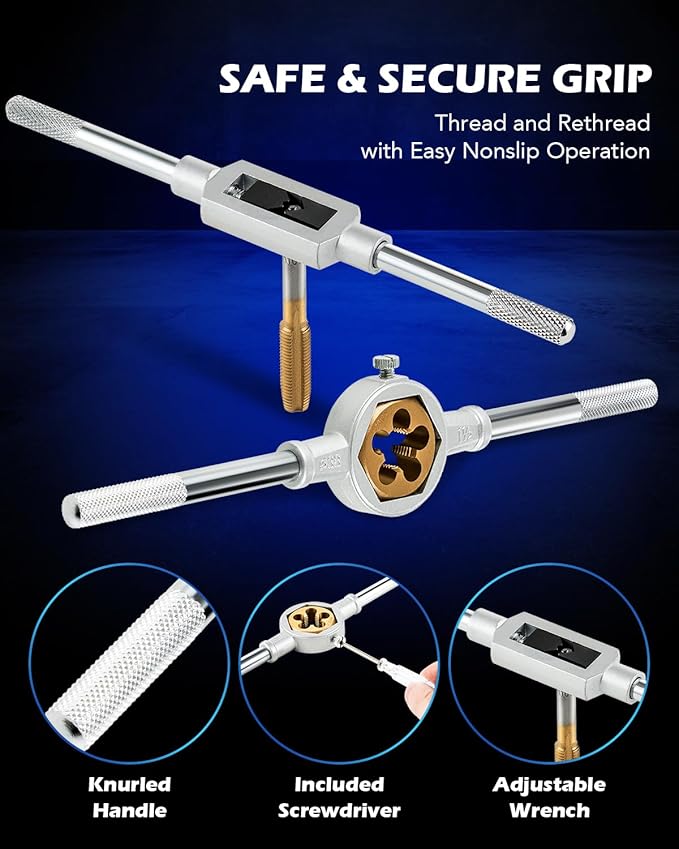 Orion Motor Tech 86pc Tap and Die Set in SAE and Metric, Titanium Coated Steel Tap Set and Die Tool Set for Homeowners Mechanics and Craftsmen Metric and Standard Internal and External Threading