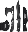 PURPLEBIRD Outdoor Survival Axe & Fixed Blade Knife Set - Full Tang Camping Hatchet and Hunting Knife with Sheath, Lightweight Small Hand Axe & Bushcraft Knives Set with Wood Handle, Gift Box for Men