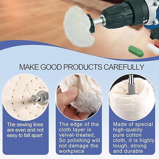 Neeki 6 Drill Buffing Wheels and 3 Polishing Compounds, Multi-Specification Wheel Kit for Metal, Stainless Steel, Jewelry, Wood, Ceramic, Glass, and Other Surfaces