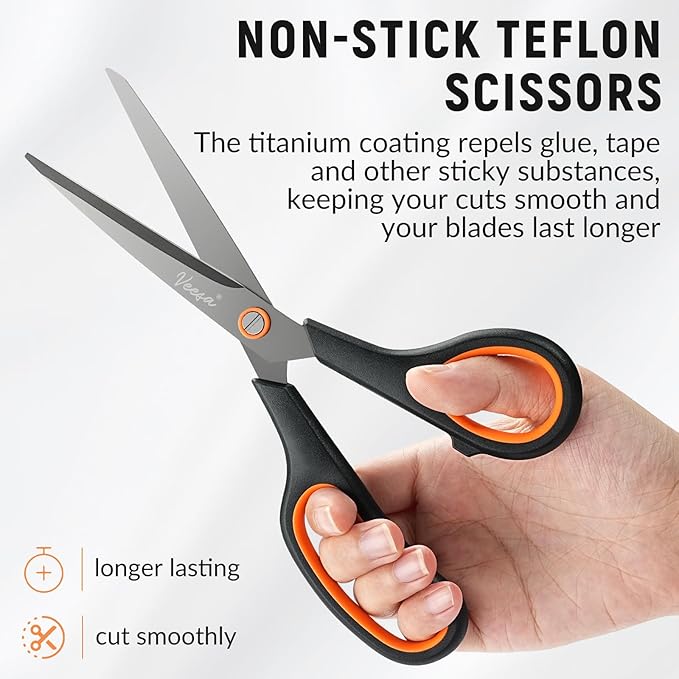 Scissors, 3-Pack Titanium Coated Non-Stick Scissors (8.5’’, 7.5’’, 5.5’’) - Premium All-Purpose Cutting Tools for Craft, Office & Home Use