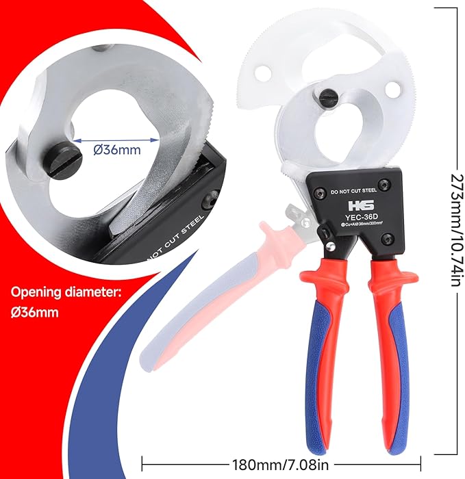 HKS Ratchet Cable Wire Cutter Heavy Duty for Cutting Electrical Aluminum Copper and Multi-core Cables up to 300mm² YEC-36D Chrome-plated VER