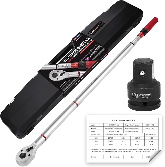 3/4 Inch Torque Wrench, 48 Tooth Torque Wrench 3/4 Drive 160-840FT.LB/217-1139N.M with a Solid Storage Case