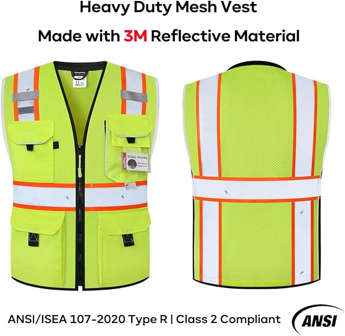 Neopelta Reflective Safety Vest Yellow Mesh, Made with 3M Reflective Tape, Heavy Duty Vest with ID pocket, Padded Neck, Yellow 2XL