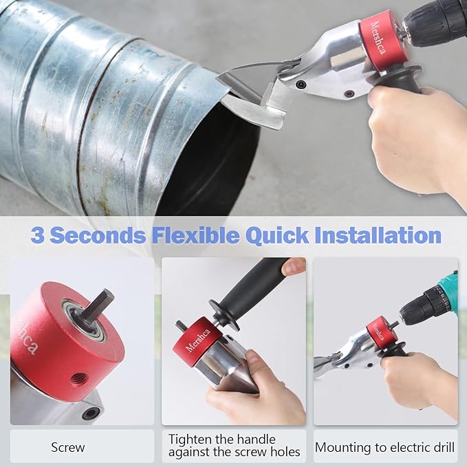 360° Pivoting Drill Metal Shear Attachment - for Curved & Straight Cutting, Professional Power Tool Accessory for Cordless & Corded Drills, Metal Cutter for Iron, Aluminum & Copper Sheets- R