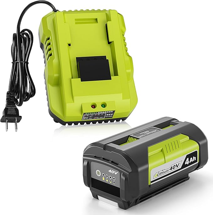 Fast Charging 40V 4.0Ah Lithium-Ion Battery and Charger Kit - Replacement for Ryobi 40V Battery and Charger OP401, Compatible with Ryobi 40Volt Power Tools