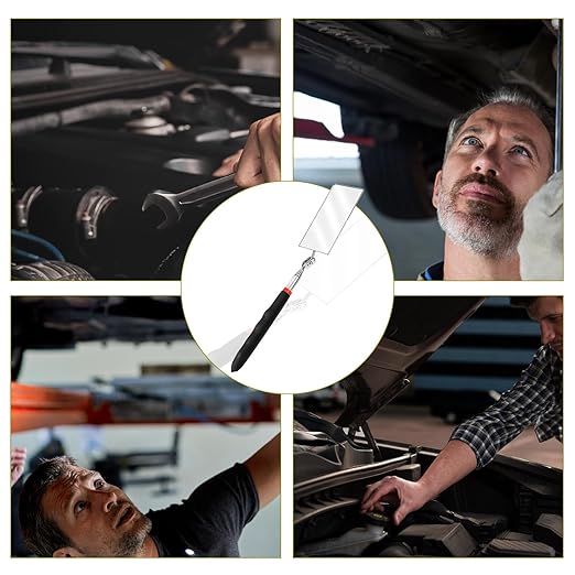 Telescoping Inspection Mirror Rectangle Telescopic Mechanic Mirror Extendable Machine Tool Long Inspection Mirrors for Checking Vehicle Condition (30.71 Inch Mirror Stick)