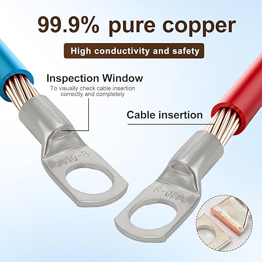 Thick Copper Electric Wire Lugs,20Pcs Tinned Copper Gauge 8Awg-5/16(M8) Ring Heavy Duty Battery Cable Lugs Ends Ring Terminals Connectors with 20Pcs 3:1 Heat Shrink Tubing Assortment Kit