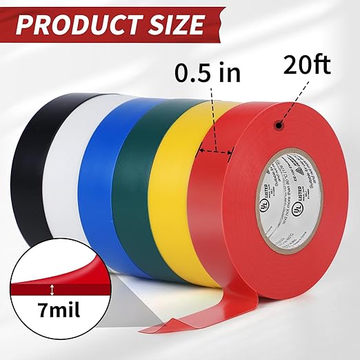Avery Dennison Electrical Tape, 72 Rolls General Use PVC Electric Tape, UL/CSA Listed 1/2 in x 20 ft Insulating Vinyl Tape for Electrical, Repairs, Automotive and Equipment, EE-100, Multi Colored