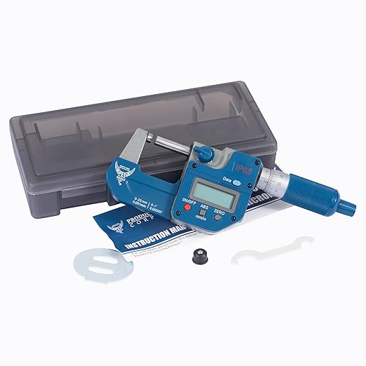 PEC Tools IP65 Absolute Origin Digital Micrometer 0-1"/25mm, Oil & Splashproof, High Accuracy Measuring Tool with LCD Display, Carbide Measuring Faces, Spindle Lock, with Inch/Metric Conversion