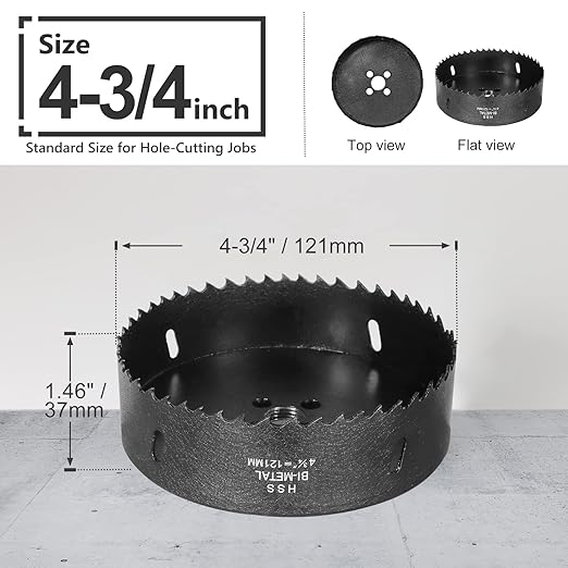 4-3/4 Inch Hole Saw with 1/2" Hex Shank Quick Change Arbor, JTemgle Bi-Metal Hole Saw Heavy Duty Hole Cutting Tool for Cornhole Boards, Recessed Lights, Wood, Plastic, Drywall & Soft Metal