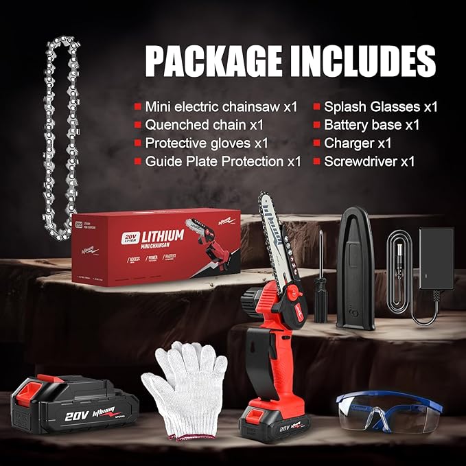 Cordless Mini Chainsaw, 20V Max Battery 6 Inch Small Chain Saw, One-Hand Handheld Electric Portable Chainsaw for Cutting Wood Trimming and Woodworking- Mini Chain Saw Cordless with 1 Batter