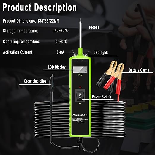 Car Circuit Tester, 12V Test Light Automotive, Power Circuit Probe, Voltage Tester 0.3v-70v,Fuse Tester for Car 6V-24V, AC DC Outlet for Trailer Lights Testing/Continuity Testing,Auto Test Probe,P60