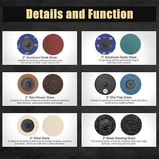 ZEHIQ 110Pcs Die Grinder Sanding Disc Set, 2 inch Quick Change Disc with 1/4 inch Holder, Surface Conditioning Grinding Disc Attachments, Die Grinder Accessories for Rust Paint Removal