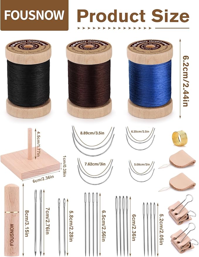 FOUSNOW Upholstery Repair Sewing Kit, 33 Pcs Needle and Thread Kit with Sewing Upholstery Needle Thread Rack Leather Binder Clips for Clothes Sofa Carpet Shoes Repair Crafts