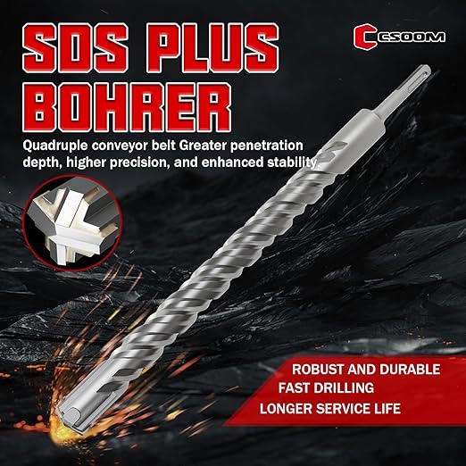 CSOOM SDS Plus Rotary Hammer Drill Bit 1"x12.2", Professional Concrete Drill Bit for Concrete, Brick, Stone and Cement Walls