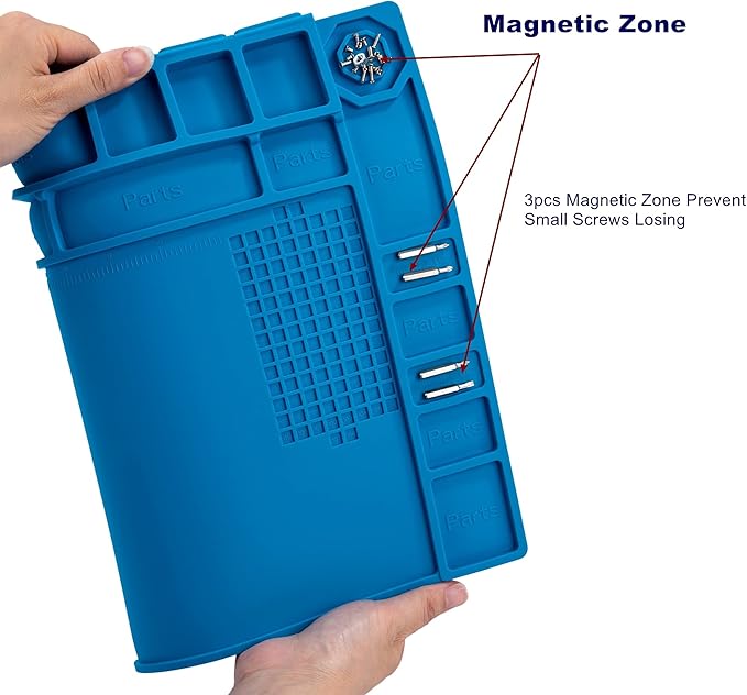 Premium Heat Resistant 932°F Blue Magnetic Repair Work Mat Large Silicone Soldering Mat for Soldering, Electronics, Computer Cellphone Repair, BGA Soldering Gun Iron Workbench Protection