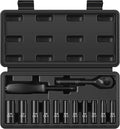 13-Piece 1/4" Drive Socket Set, SAE (3/16"- 11/32"), Deep Sockets, 72-Tooth Ratchet Wrench, Drive Spinner Handle, 6 Point Design, Cr-V