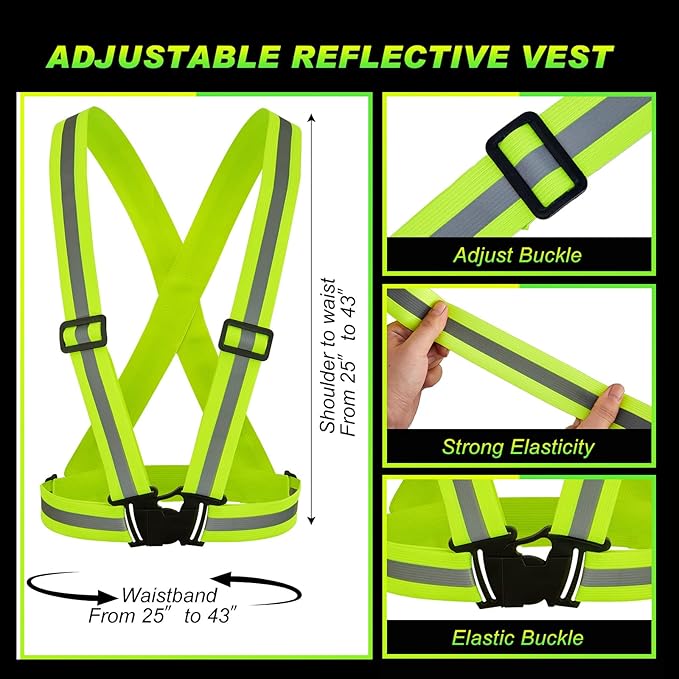 Hercicy 30 Pcs Reflective Vest High Visibility Safety Vests, Adjustable Bright Neon Lightweight Strap Gear (Yellow)