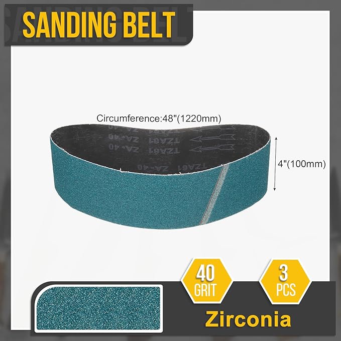4 x 48 Inch Sanding Belt, 3 Pcs 40 Grit Zirconia Knife Sharpener Belts Work Sharpening for Belt Sander Knife Carving Tool Metal Working