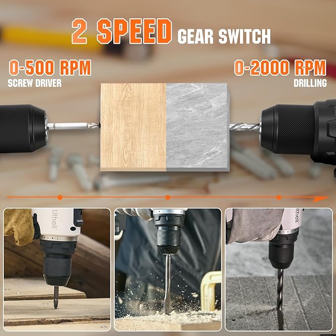 Litheli 20V Cordless Drill Driver, Brushless Power Drill with 2 Variable Speed, 1/2 Inch Keyless Chuck, Electric Drill, 17+1 Clutch Settings with Maximum Torque of 530 In-lbs (Charger not Included)