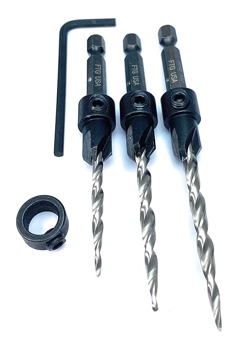FTG USA Adjustable Wood Countersink Drill Bit Set #6#8#10 with Tapered Drill Bit for Woodworking