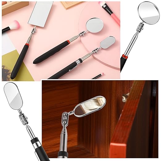 3 Pieces Telescoping Inspection Mirror Round Square Mirror Inspection Tool for Checking Vehicle, Observing Eyelashes Mouth and Other Small Parts(Oval, Square, Round Style)