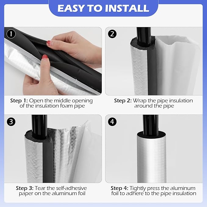10 Pack Self-Adhesive Pipe Insulation Sleeve, Pre-Slit Foam Tube with Aluminum Foil Cover for Winter, Spigot, Sprinkler, Water Heater Pipes, Scratch-Proof and Non-Corrosive (Silver, 1.3 Ft x1/2 Inch)
